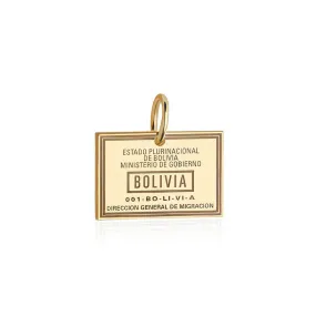Bolivia Passport Stamp Charm Solid Gold Bolivia Passport Stamp Charm Solid Gold