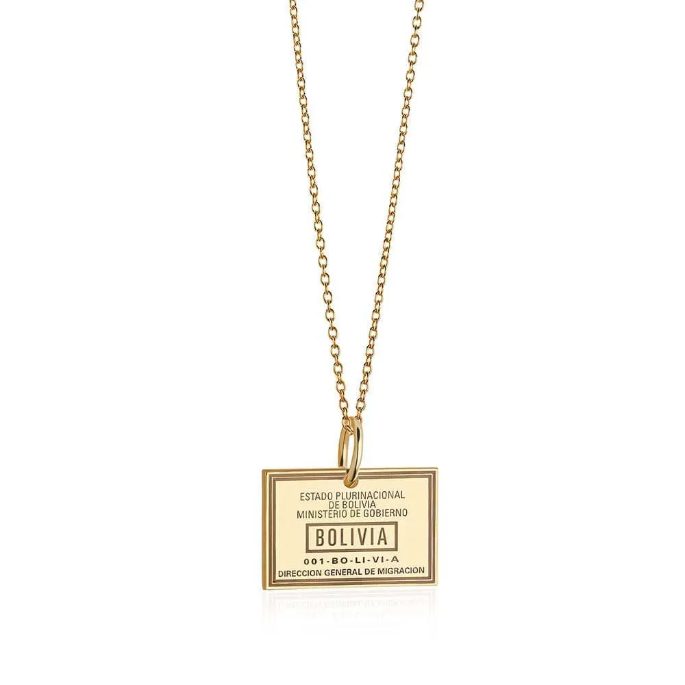 Bolivia Passport Stamp Charm Solid Gold