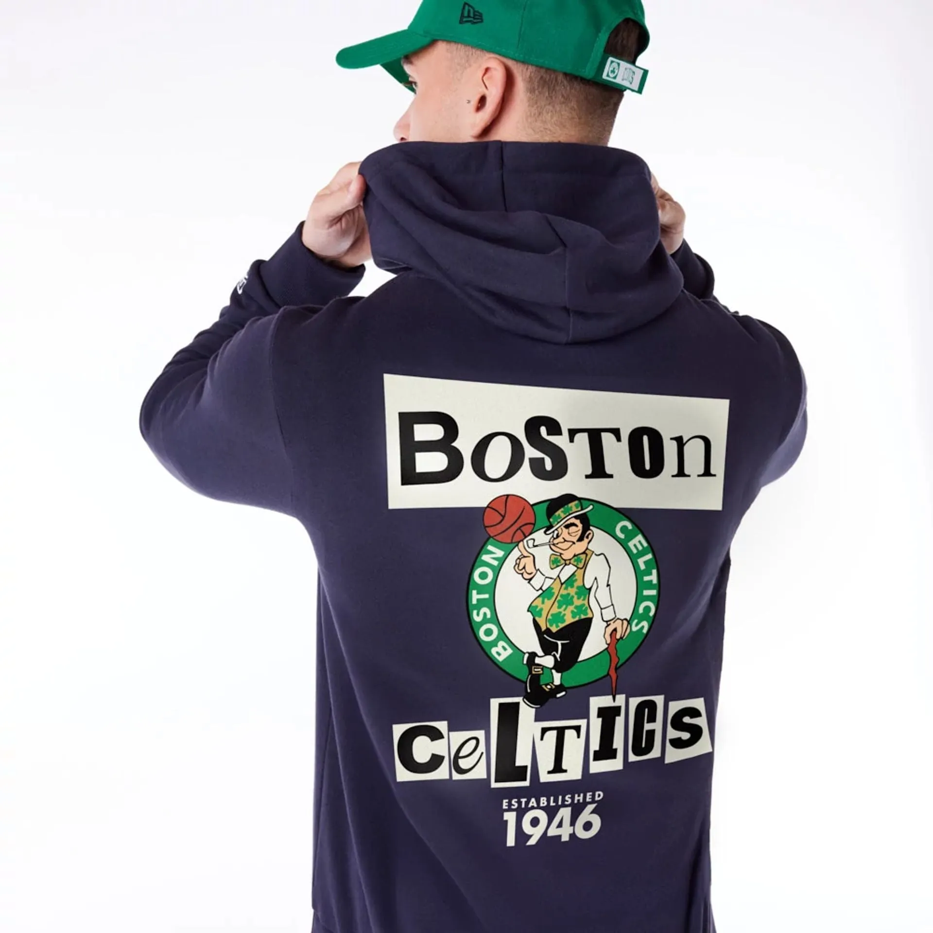 Boston Celtics Newspaper Graphic Navy Pullover Hoodie