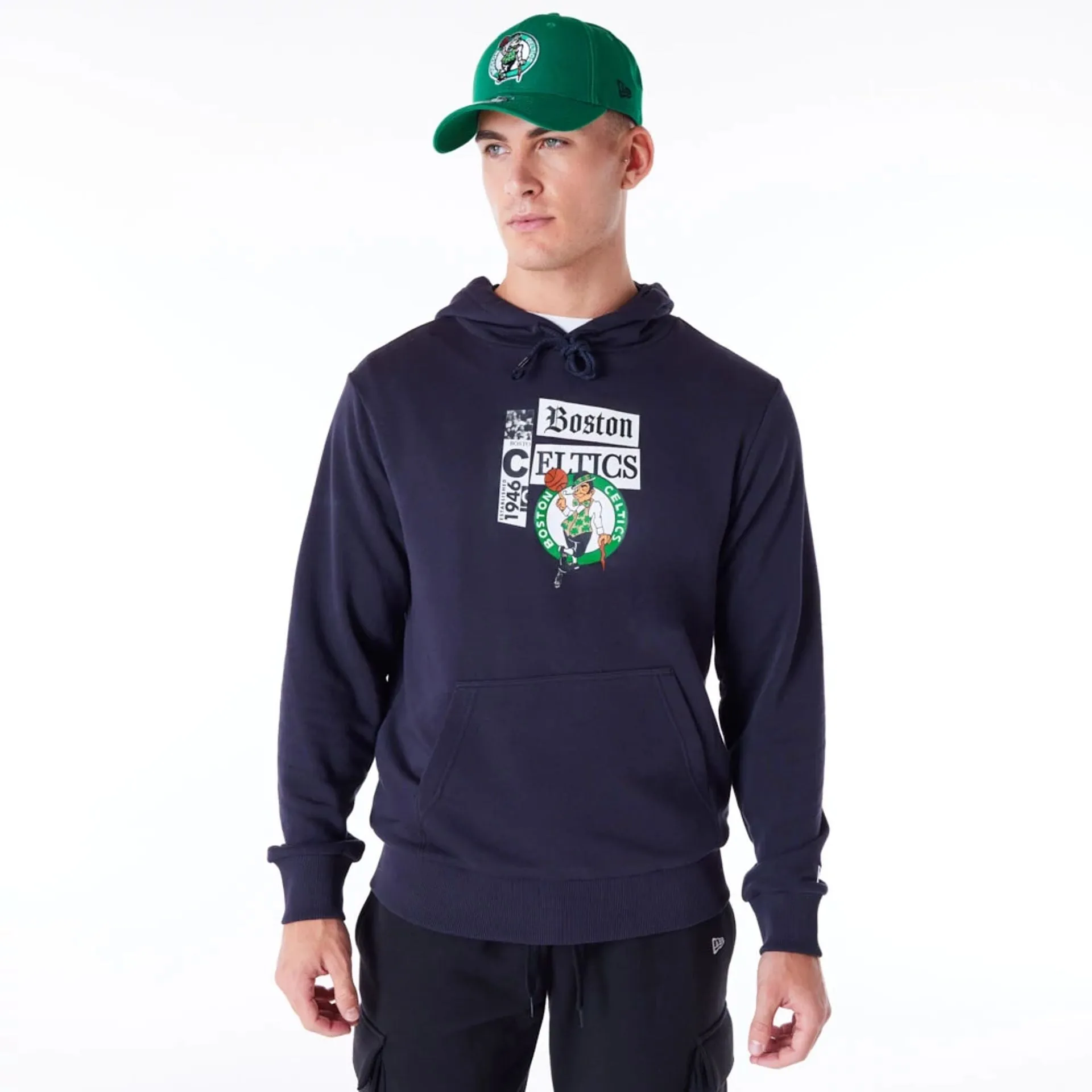 Boston Celtics Newspaper Graphic Navy Pullover Hoodie