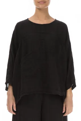 Boxy Black Gauze Linen Blouse Boxy Black Gauze Linen Blouse