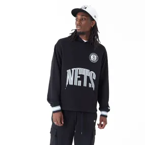 Brooklyn Nets NBA Arch Graphic Black Oversized Pullover Hoodie Brooklyn Nets NBA Arch Graphic Black Oversized Pullover Hoodie