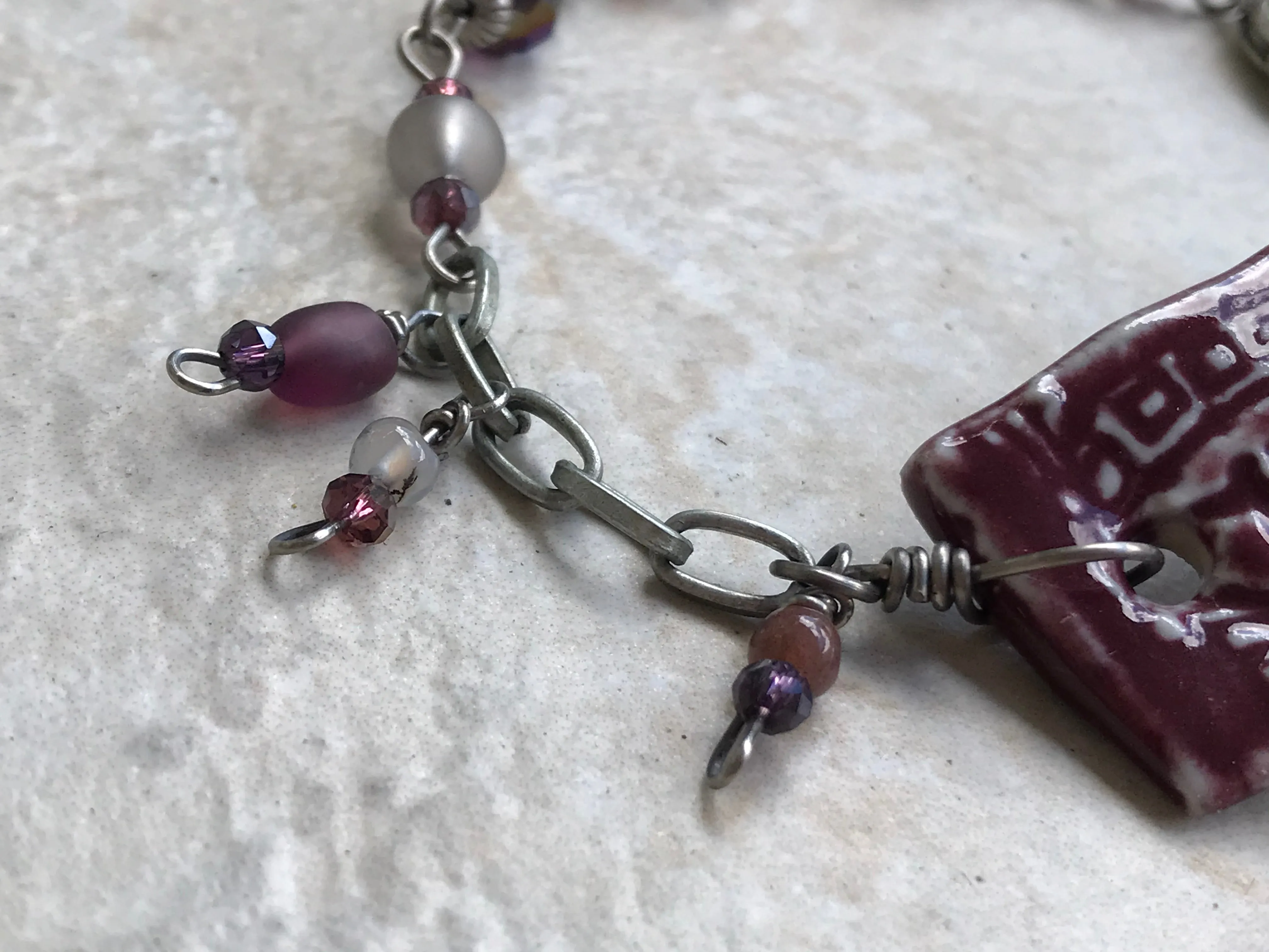 Burgundy Beaded Bracelet with Fish Clasp