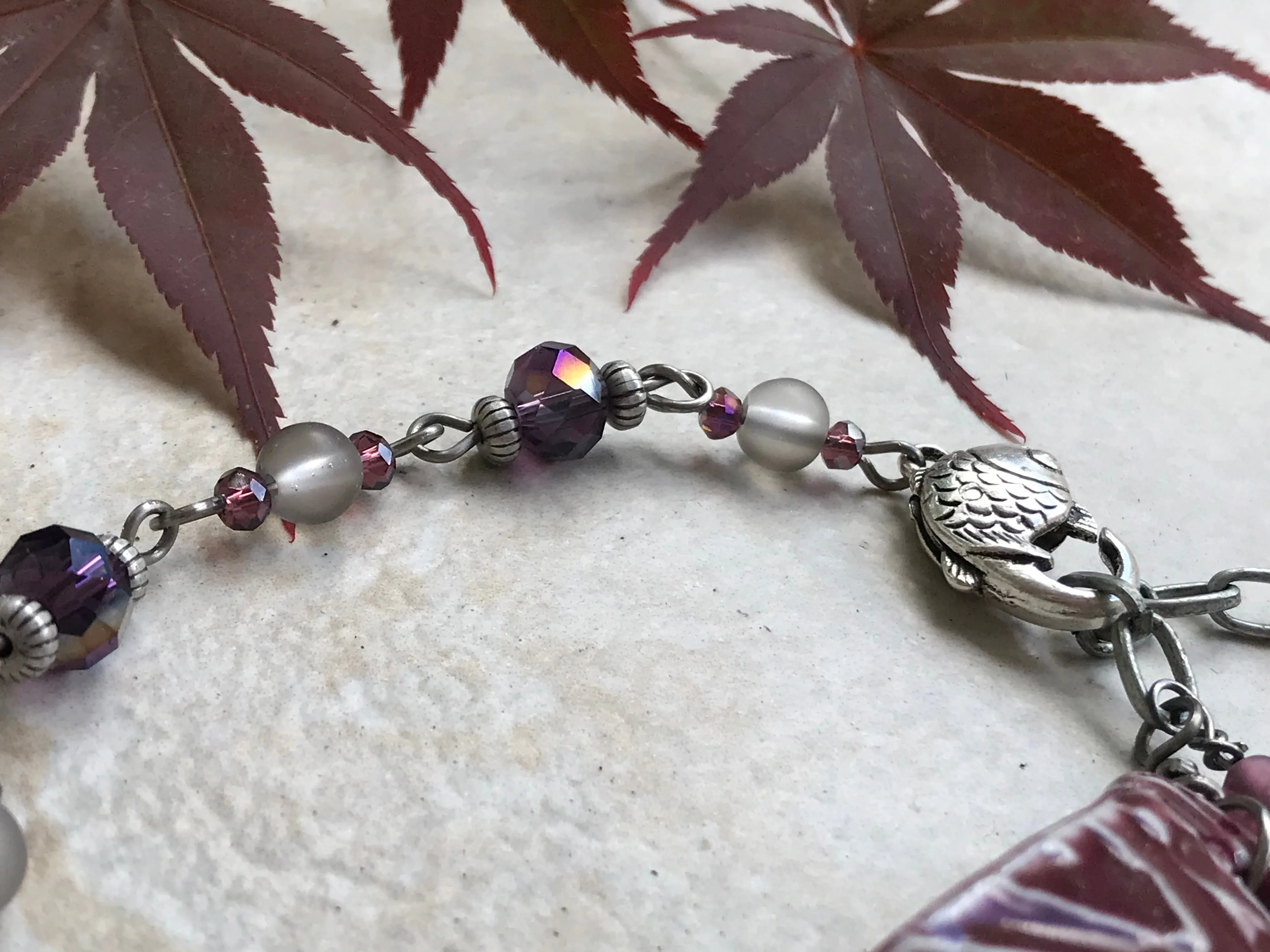 Burgundy Beaded Bracelet with Fish Clasp
