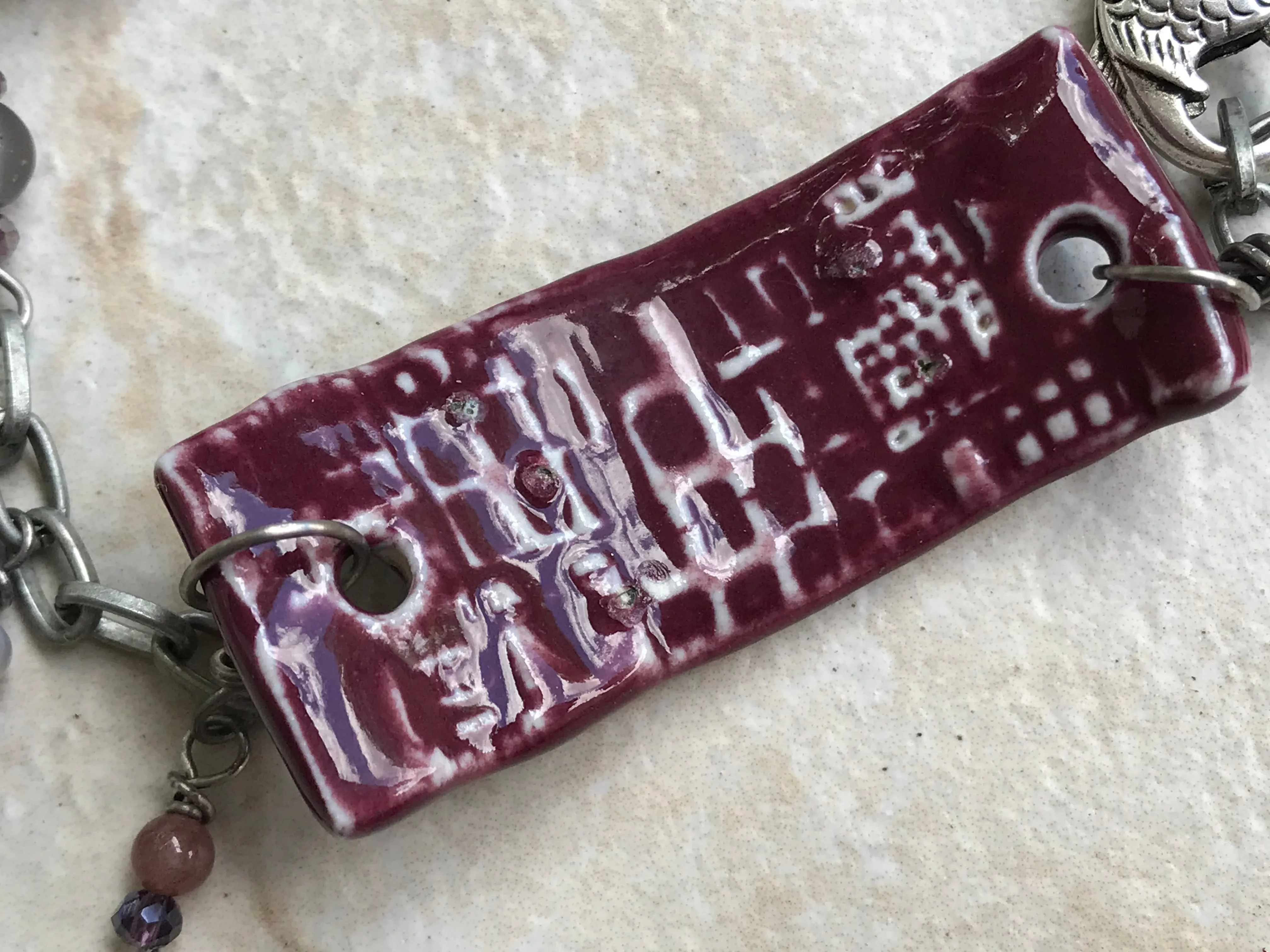 Burgundy Beaded Bracelet with Fish Clasp