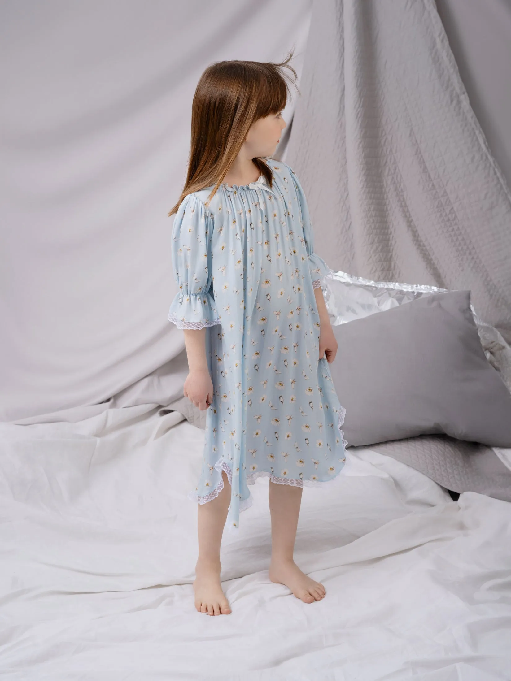 CAMILLE - GIRLS VISCOSE NIGHTDRESS BLUE BUTTERFLIES