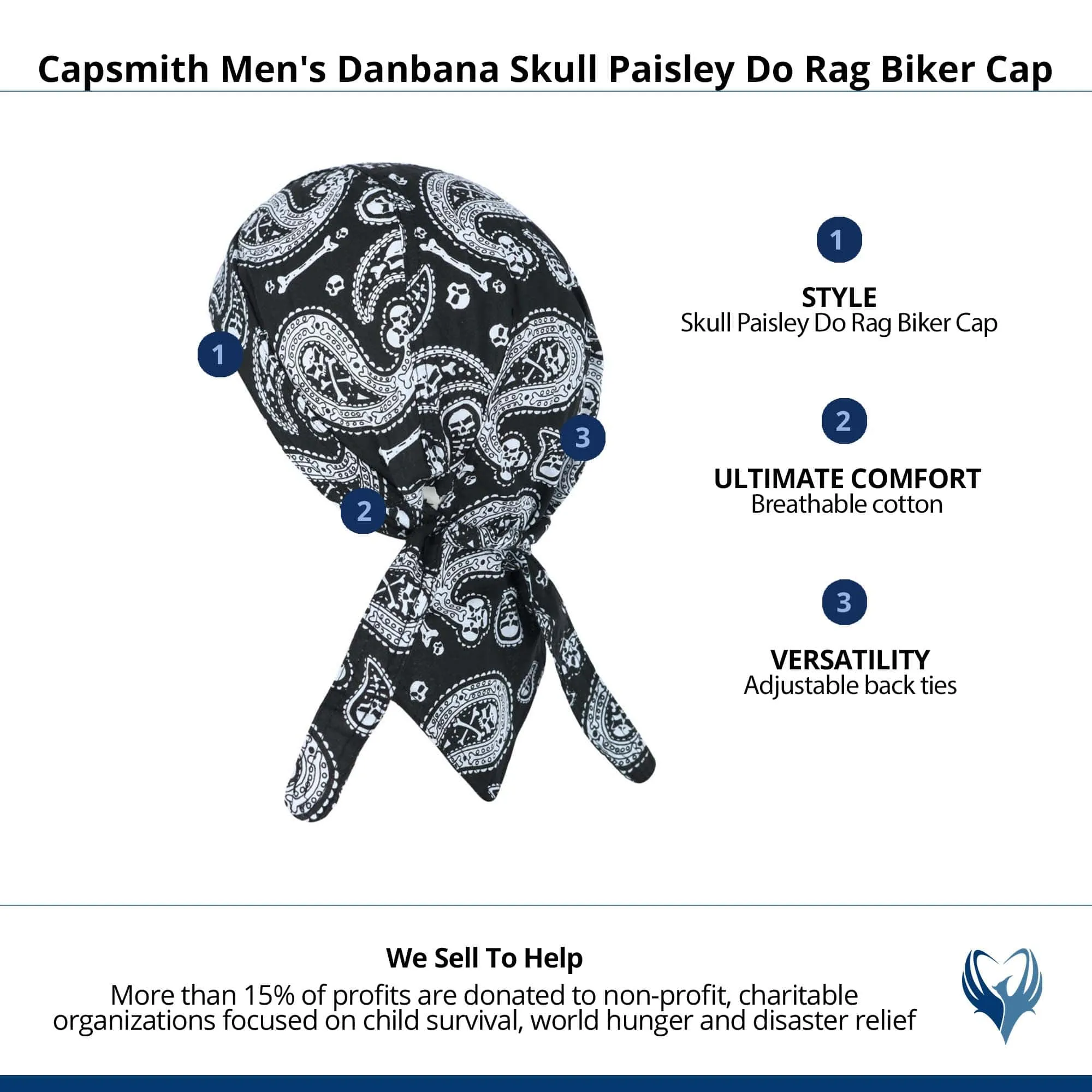 Capsmith Men's Danbana Skull Paisley Do Rag Biker Cap