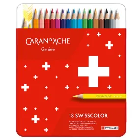 Caran d'Ache Swisscolor Water-Resistant Colouring Pencils Metal Box of 18
