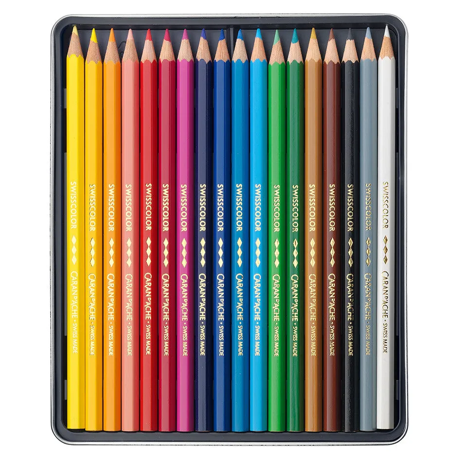 Caran d'Ache Swisscolor Water-Resistant Colouring Pencils Metal Box of 18