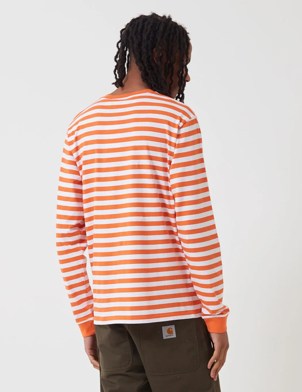 Carhartt-WIP Scotty Long Sleeve Pocket T-Shirt (Stripe) - Clockwork Orange/White