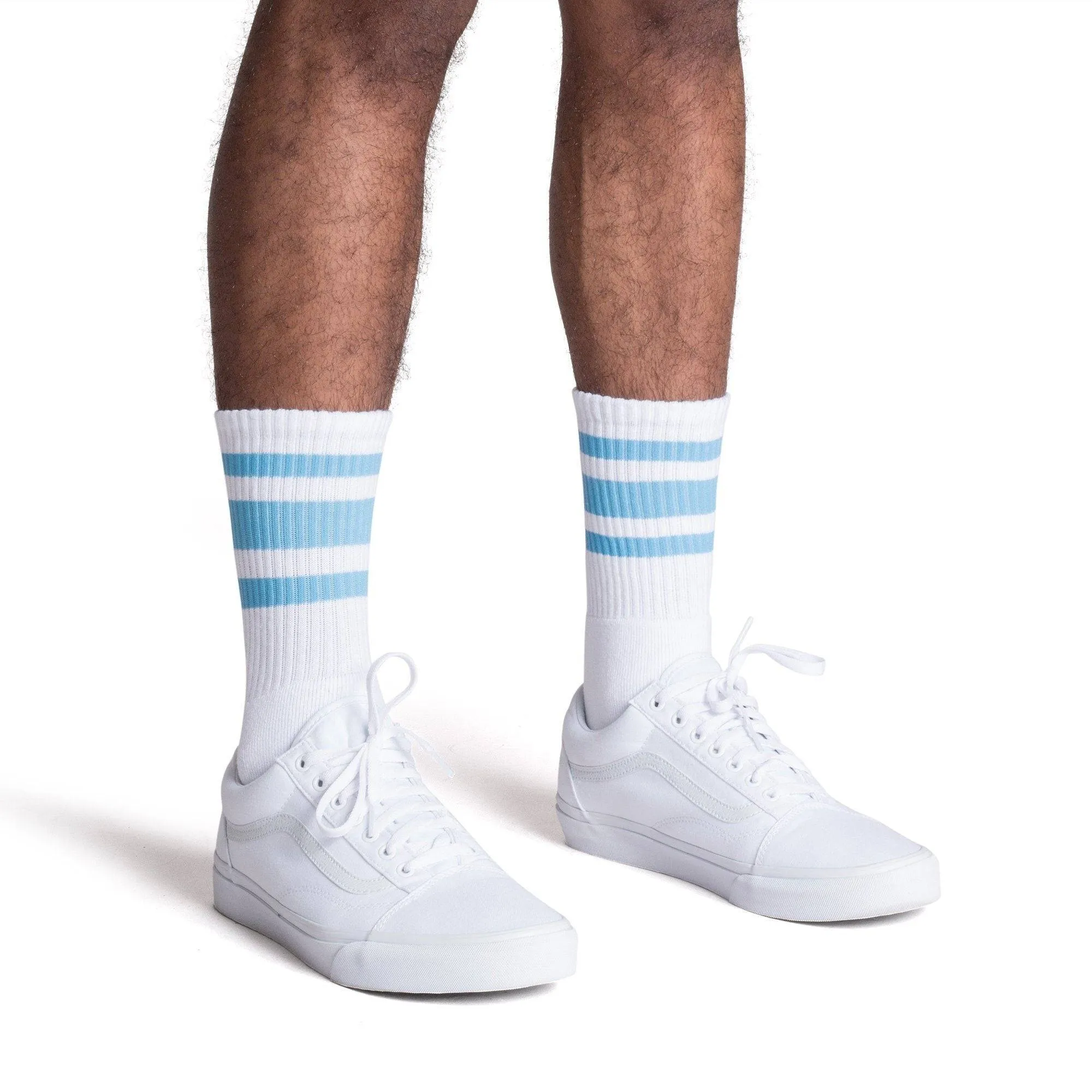 Carolina Blue Striped Socks | White