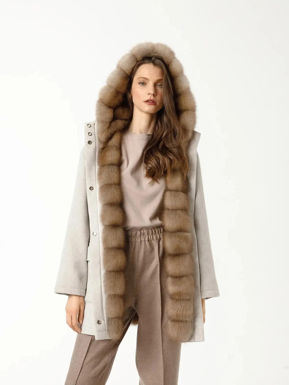 Cashmere parka with cozy marten fur