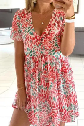 Casual Print Patchwork V Neck Cake Skirt Dresses Casual Print Patchwork V Neck Cake Skirt Dresses