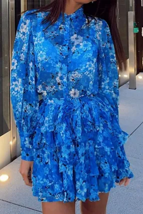 Casual Print Split Joint Turndown Collar Cake Skirt Dresses Casual Print Split Joint Turndown Collar Cake Skirt Dresses