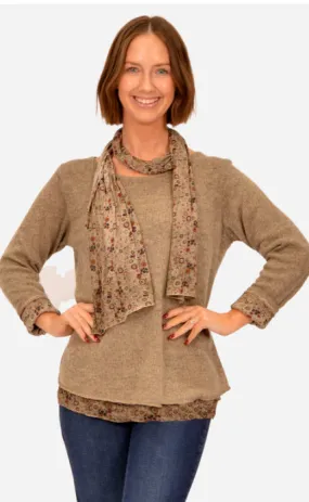 CATHERINE LILLYWHITE SWEATER W/FLORAL SCARF CATHERINE LILLYWHITE SWEATER W/FLORAL SCARF