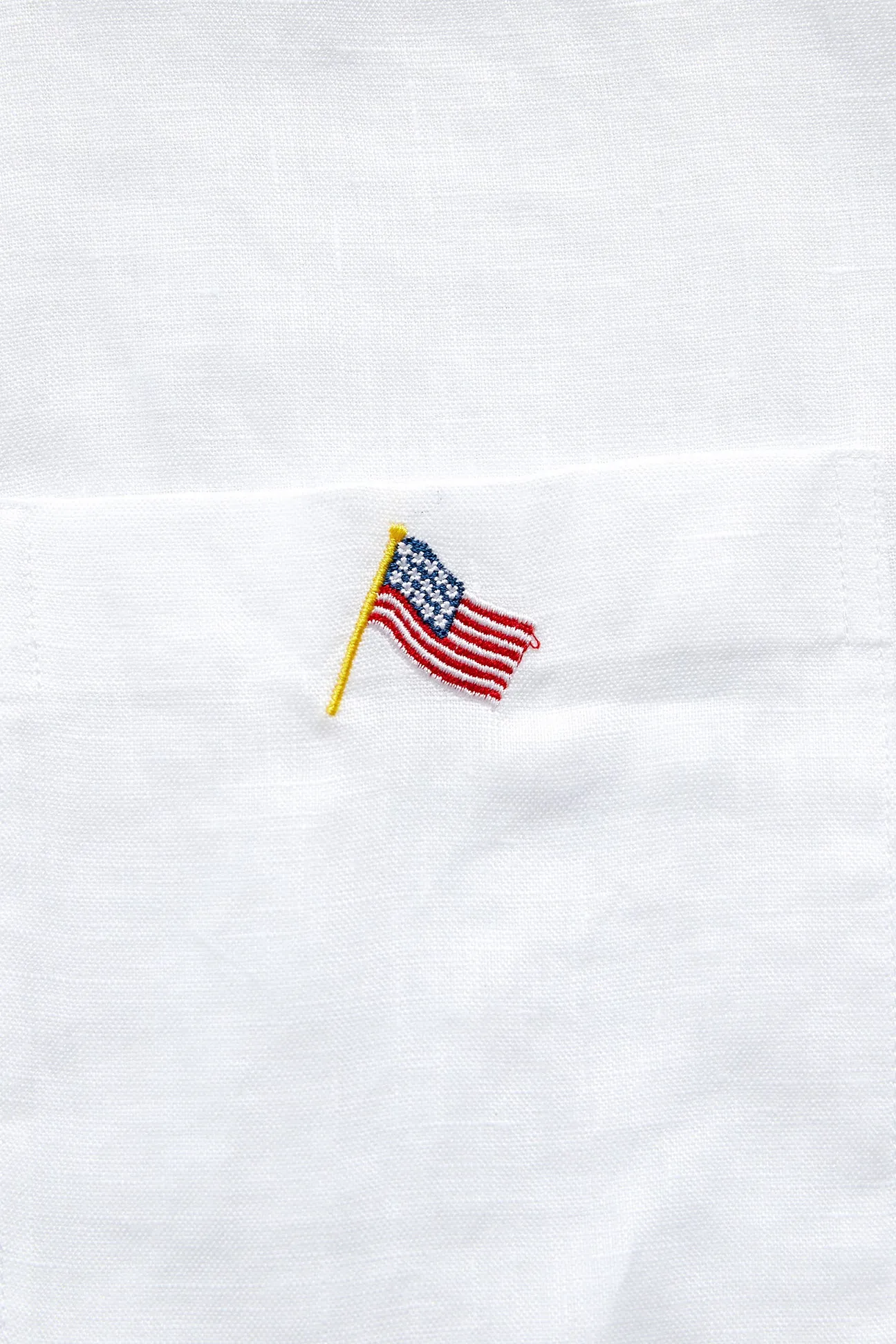 Chase Shirt Linen White with Powder Blue Trim and USA Flag