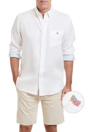 Chase Shirt Linen White with Powder Blue Trim and USA Flag