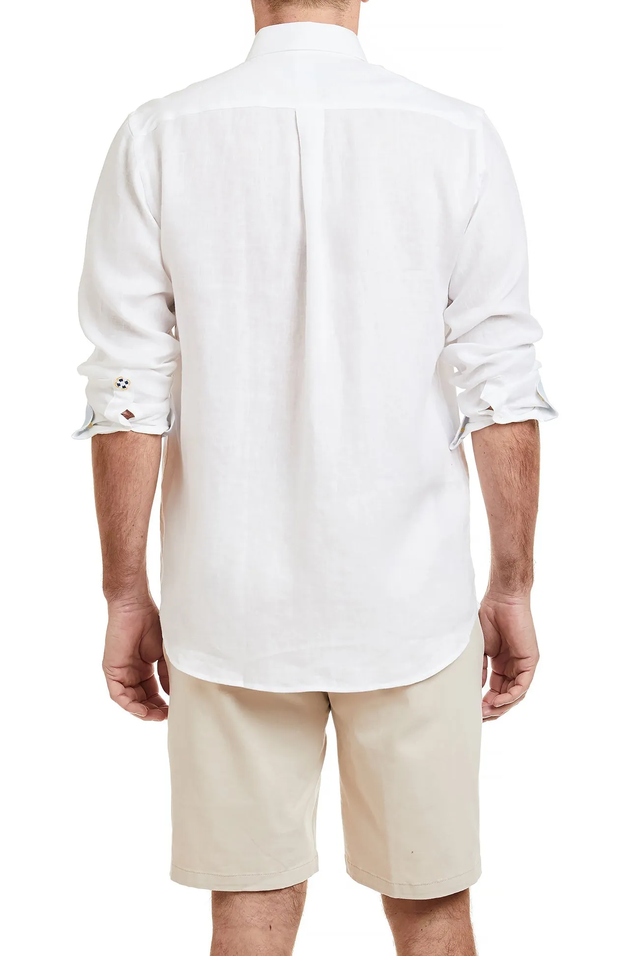 Chase Shirt Linen White with Powder Blue Trim and USA Flag