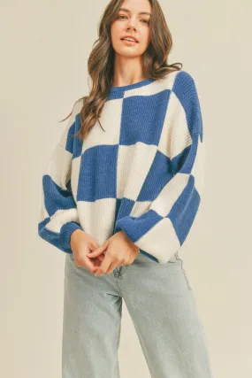 CHECKERED SWEATER IN ROYAL BLUE CHECKERED SWEATER IN ROYAL BLUE