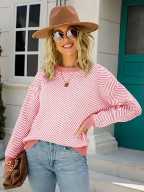 Chevron Ribbed Trim Dropped Shoulder Knit Pullover -  5 colors Chevron Ribbed Trim Dropped Shoulder Knit Pullover -  5 colors
