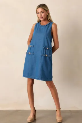 Chic Charm 100% Cotton Medium Wash Chambray Mini Dress Chic Charm 100% Cotton Medium Wash Chambray Mini Dress