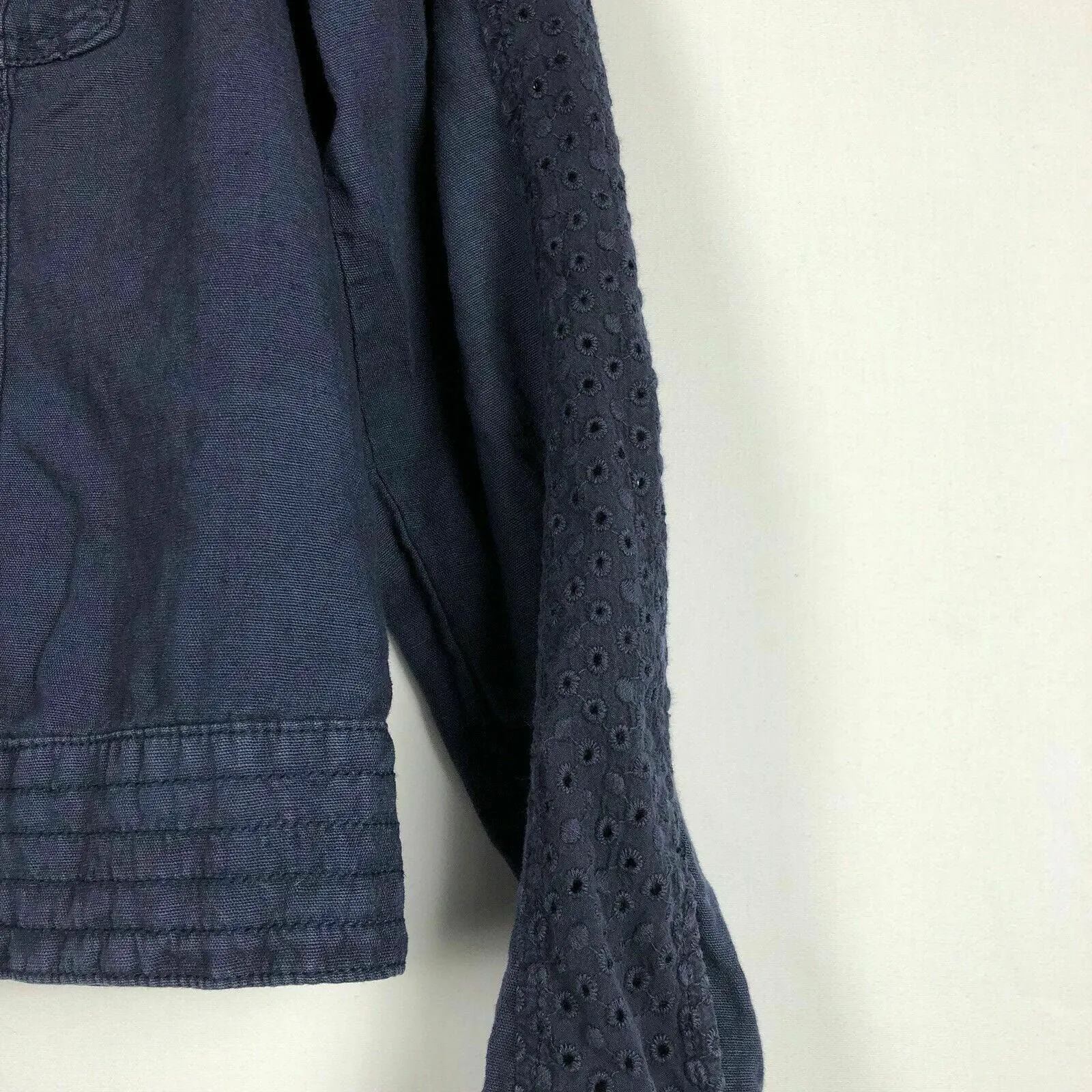Chic Maurices Navy Blue Linen Military Jacket M Blue Cotton Blend Button Womens Used