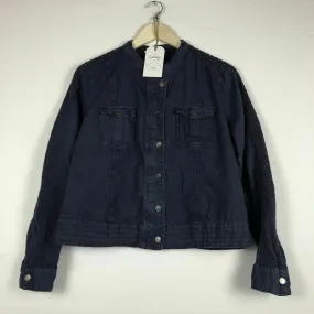 Chic Maurices Navy Blue Linen Military Jacket M Blue Cotton Blend Button Womens Used