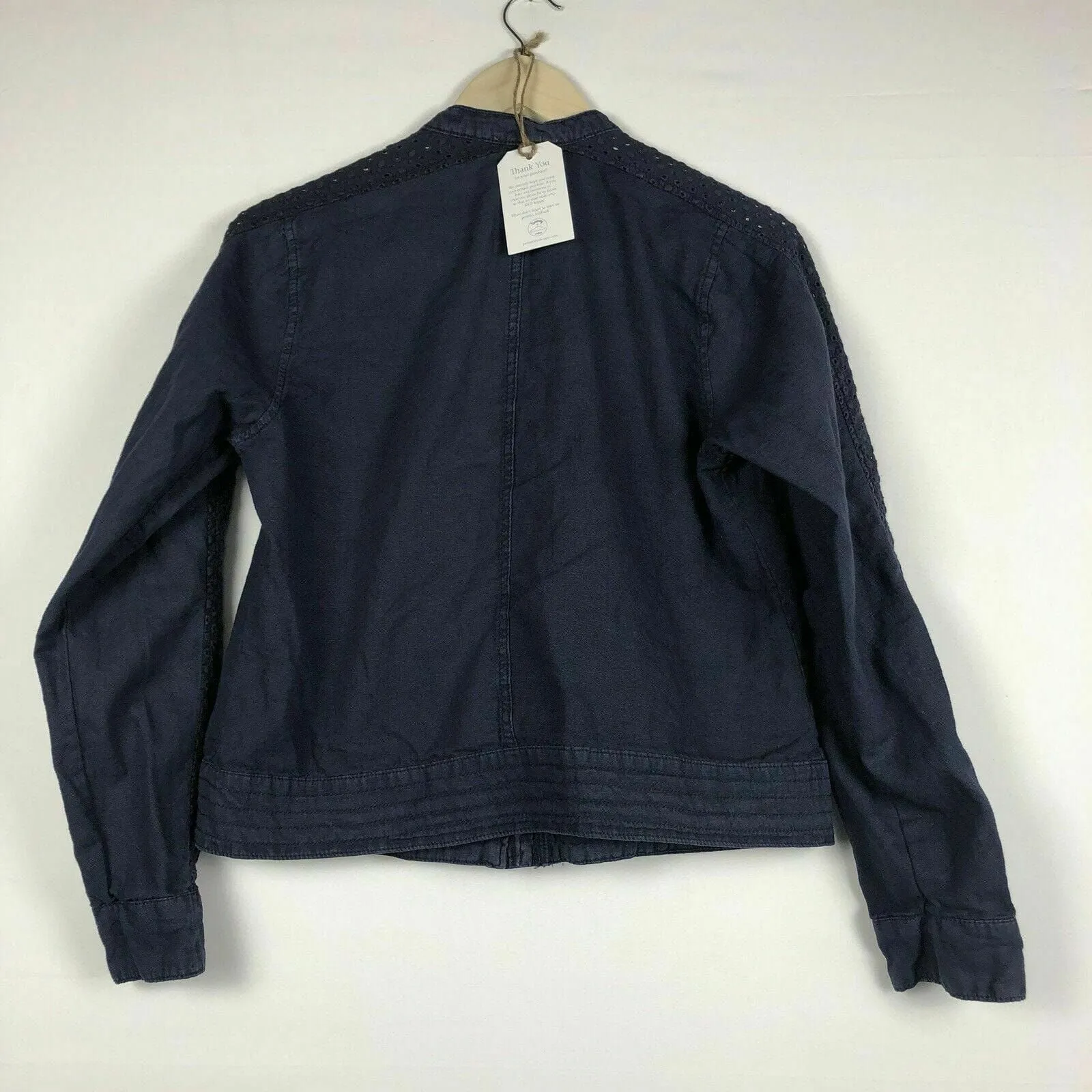 Chic Maurices Navy Blue Linen Military Jacket M Blue Cotton Blend Button Womens Used
