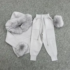 Childrens Light Grey Premium Faux Fur Hood & Cuff Tracksuit Childrens Light Grey Premium Faux Fur Hood & Cuff Tracksuit