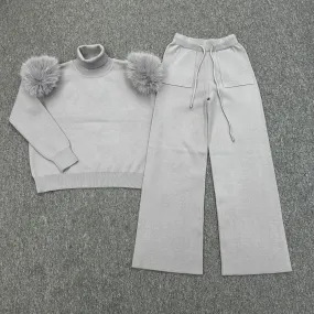 Childrens Light Grey Premium Faux Fur Wide Leg Tracksuit Childrens Light Grey Premium Faux Fur Wide Leg Tracksuit