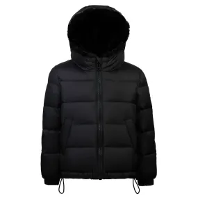 coat drawstring high low fur lining - black/black coat drawstring high low fur lining - black/black