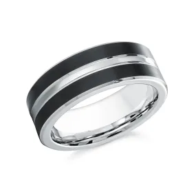 COBALT MEN'S WEDDING RING WITH BLACK EDGE ACCENTS COBALT MEN'S WEDDING RING WITH BLACK EDGE ACCENTS