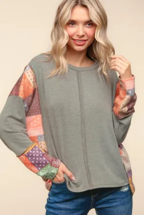COLOR BLOCK LONG SLEEVE OUT SEAM PULLOVER TOP COLOR BLOCK LONG SLEEVE OUT SEAM PULLOVER TOP