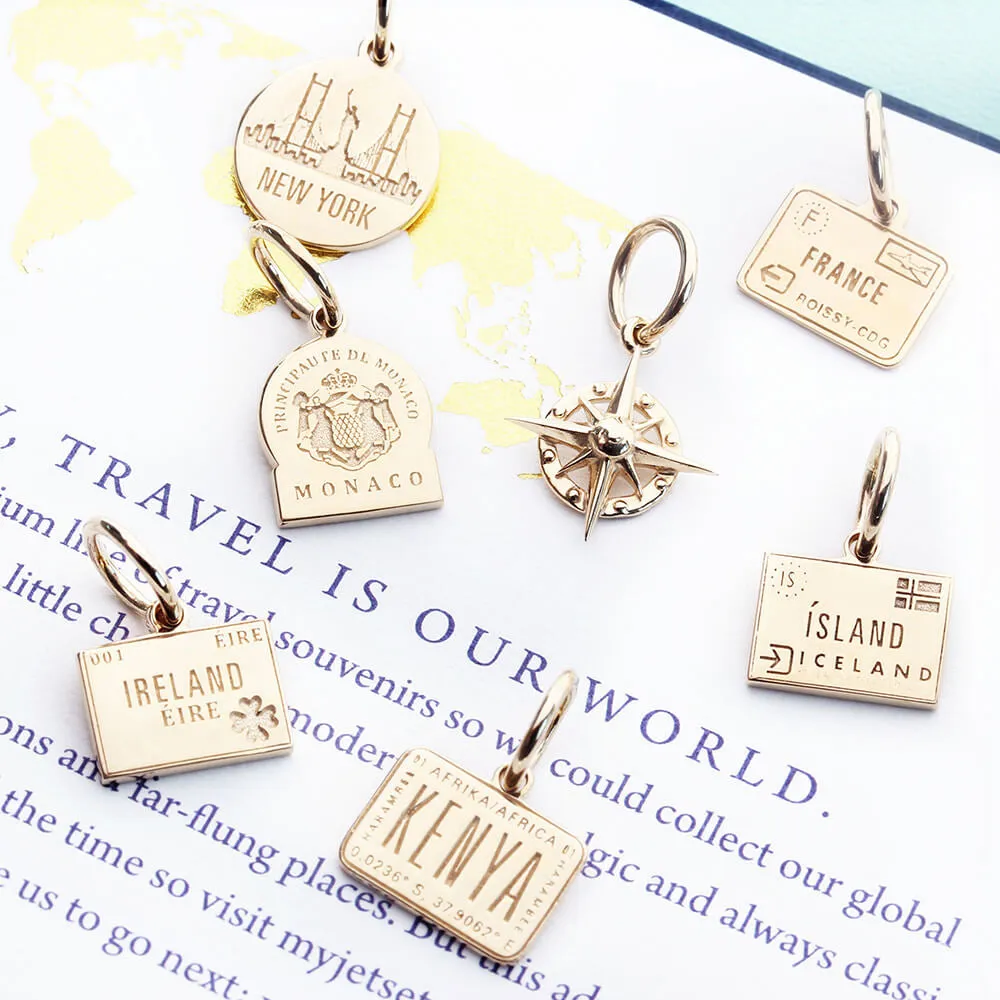 Compass Charm, Solid Gold Mini