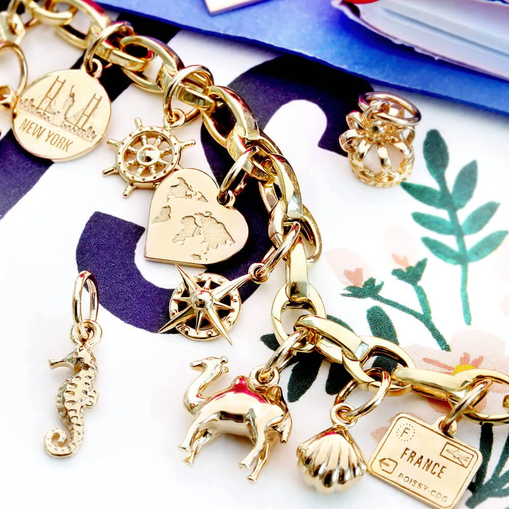 Compass Charm, Solid Gold Mini