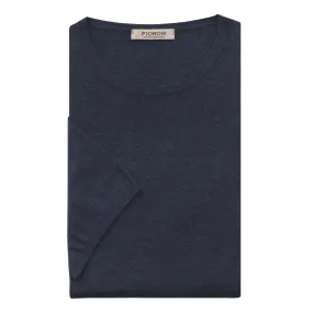 Crew-Neck Cotton Denim Blue T-Shirt Crew-Neck Cotton Denim Blue T-Shirt
