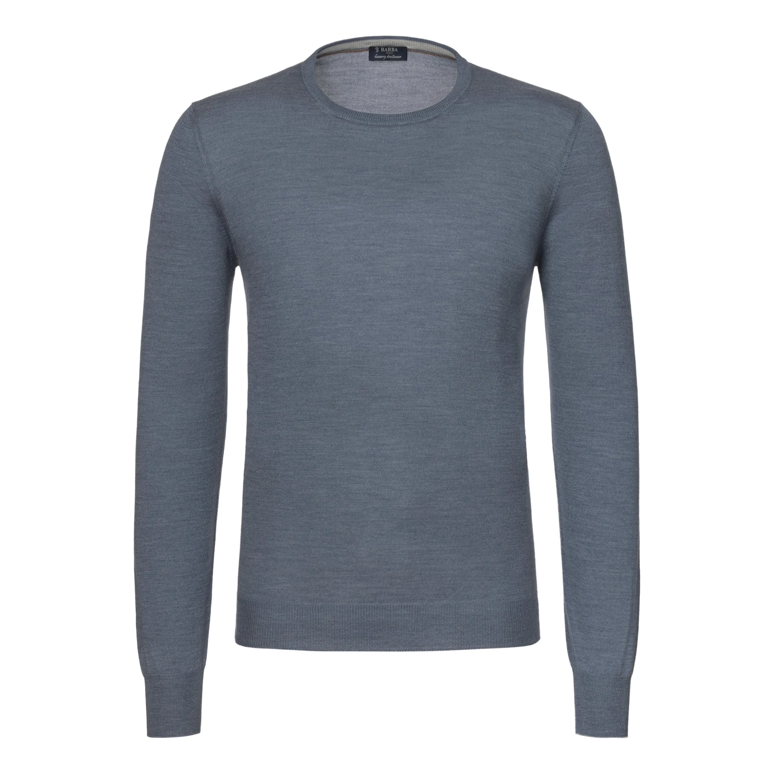 Crew-Neck Wool-Silk Blend Pullover in Steel Blue