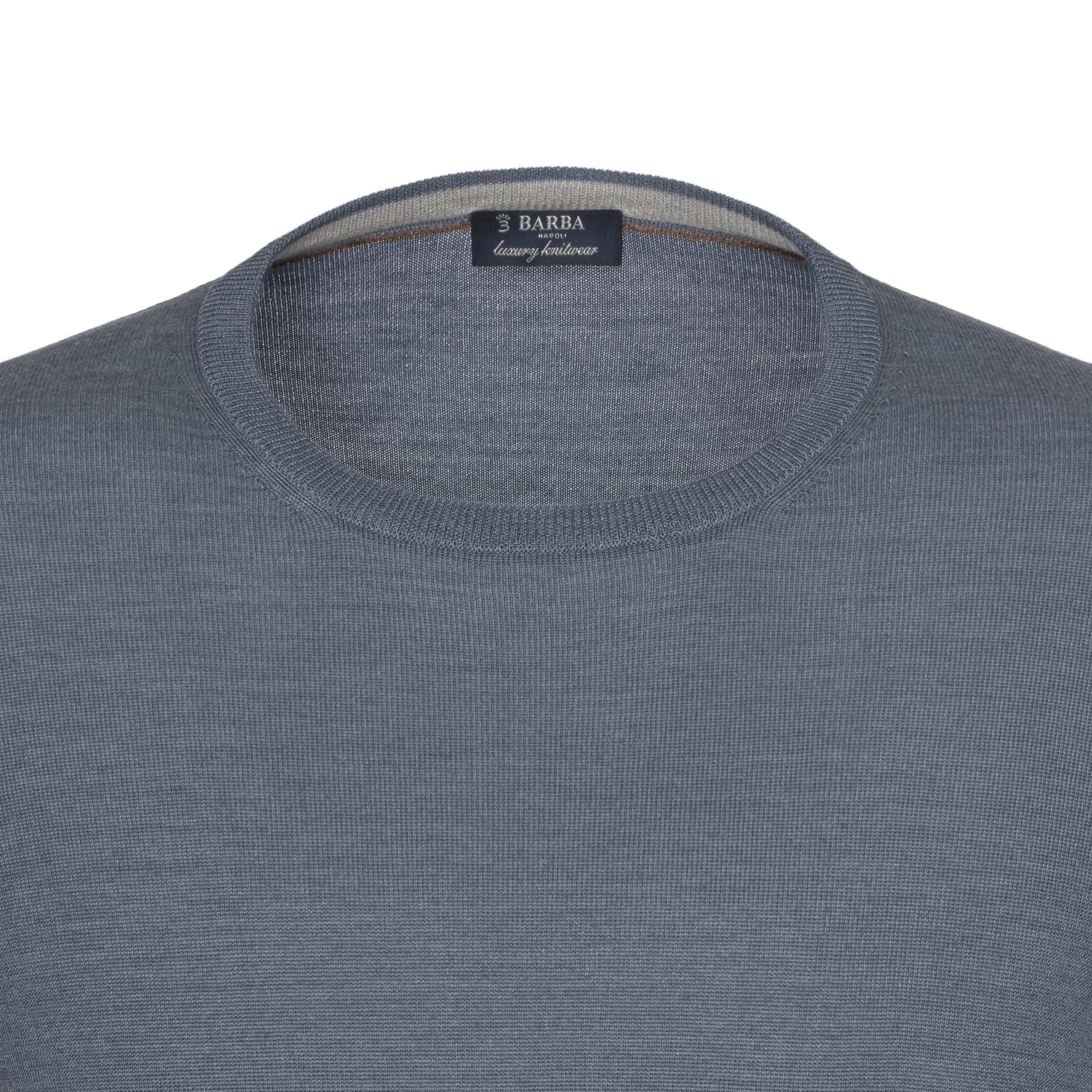 Crew-Neck Wool-Silk Blend Pullover in Steel Blue