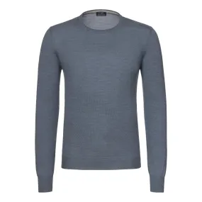 Crew-Neck Wool-Silk Blend Pullover in Steel Blue