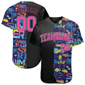 Custom 3D Pattern Design Abstract Geometric Pattern With Palm Trees Sharks Flamingo With The Words:Summer Hawaii Authentic Baseball Jersey Custom 3D Pattern Design Abstract Geometric Pattern With Palm Trees Sharks Flamingo With The Words:Summer Hawaii Authentic Baseball Jersey