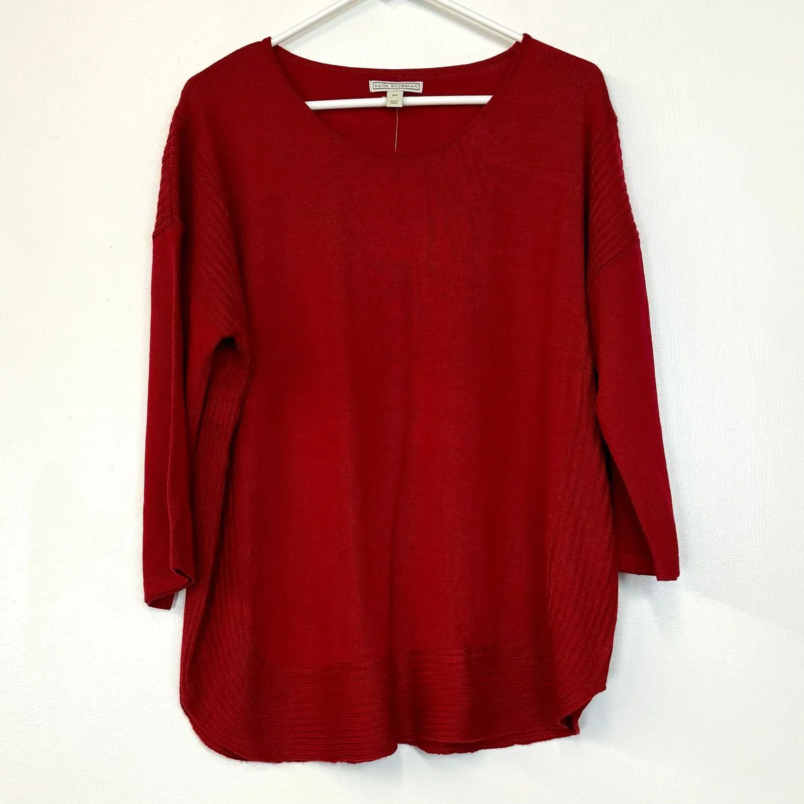 Dana Buchman Signature Womens Size XL Red Knit L/s Curved Hem Sweater NWT