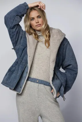 Davi Denim Down Jacket with Hood and Faux Fur Davi Denim Down Jacket with Hood and Faux Fur