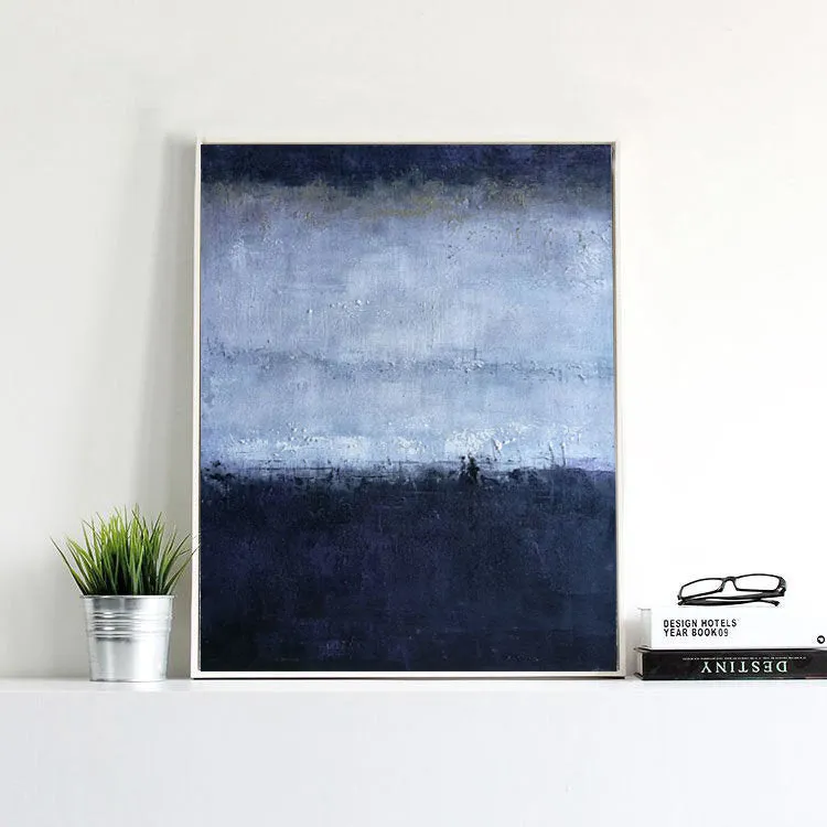 Deep Blue Gray Abstract Painting Oversized Contemporary Canvas Art Np018