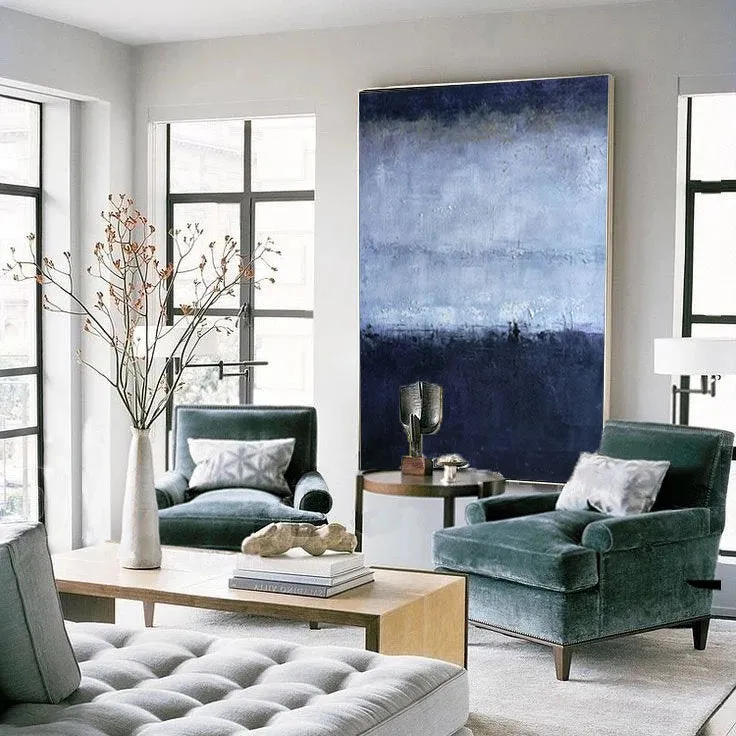 Deep Blue Gray Abstract Painting Oversized Contemporary Canvas Art Np018