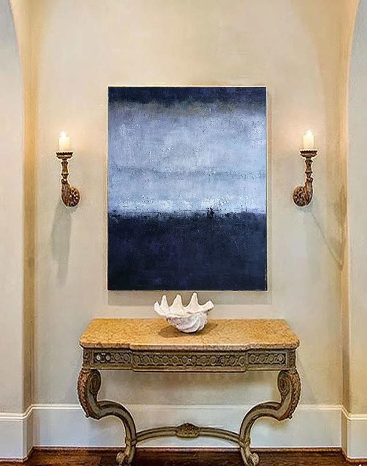 Deep Blue Gray Abstract Painting Oversized Contemporary Canvas Art Np018