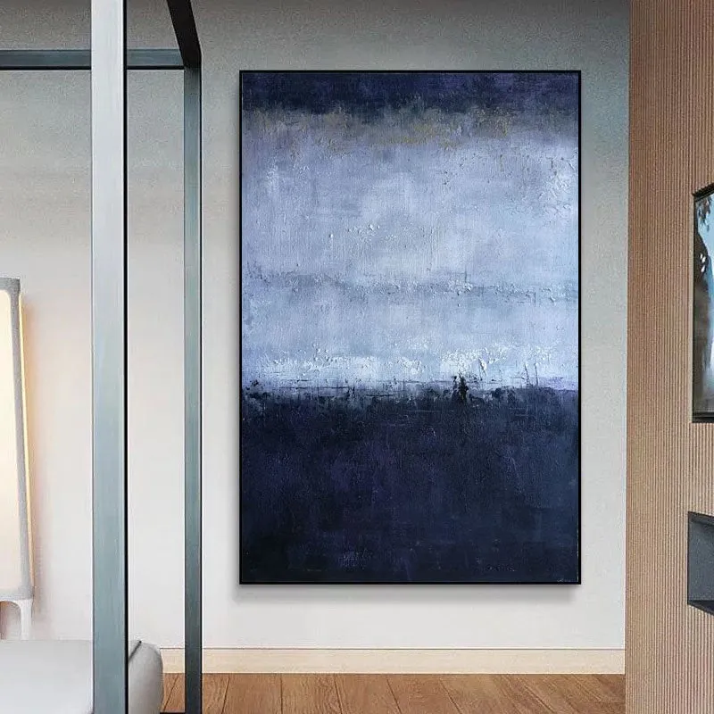 Deep Blue Gray Abstract Painting Oversized Contemporary Canvas Art Np018