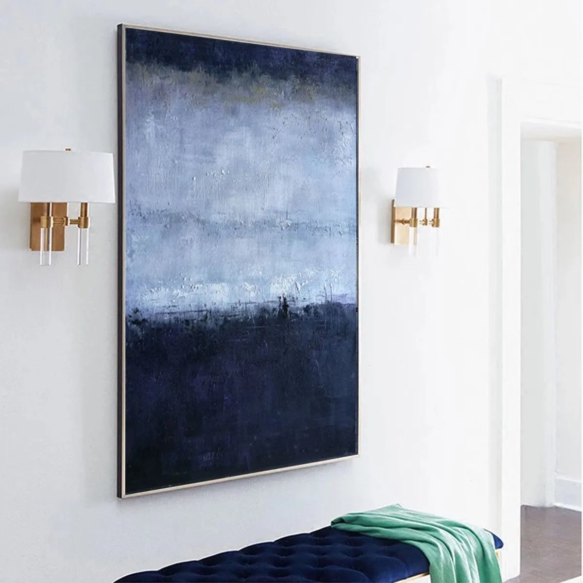 Deep Blue Gray Abstract Painting Oversized Contemporary Canvas Art Np018
