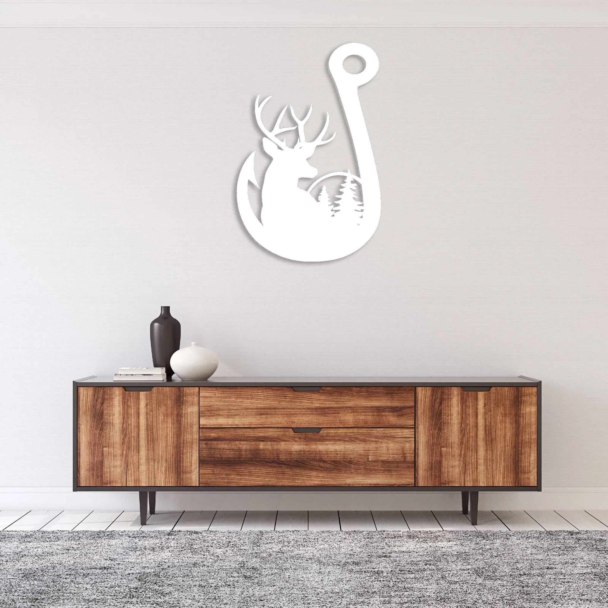 Deer Fishing Hook - Metal Wall Art