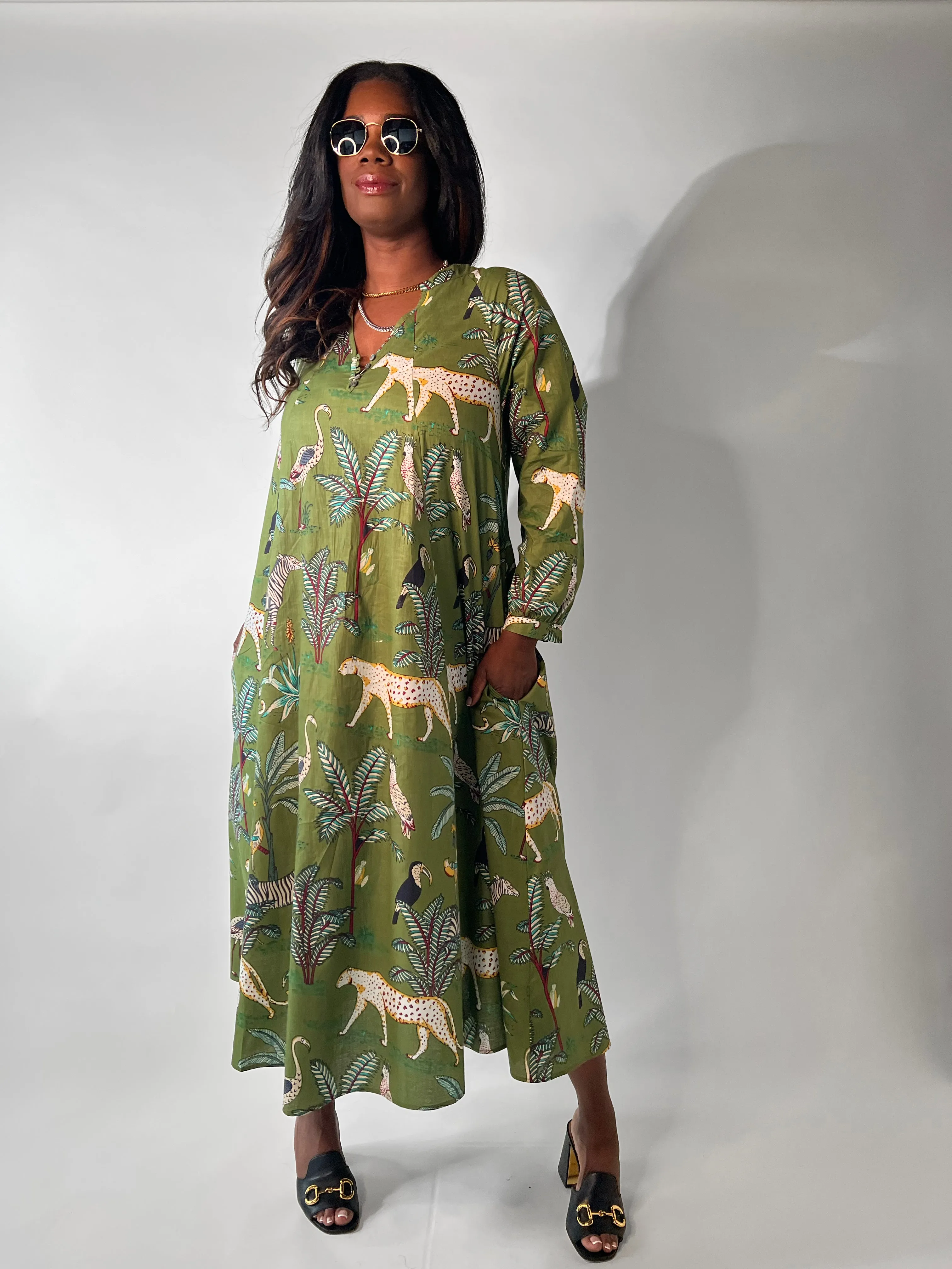 Denni Weekend Dress- Green Palm