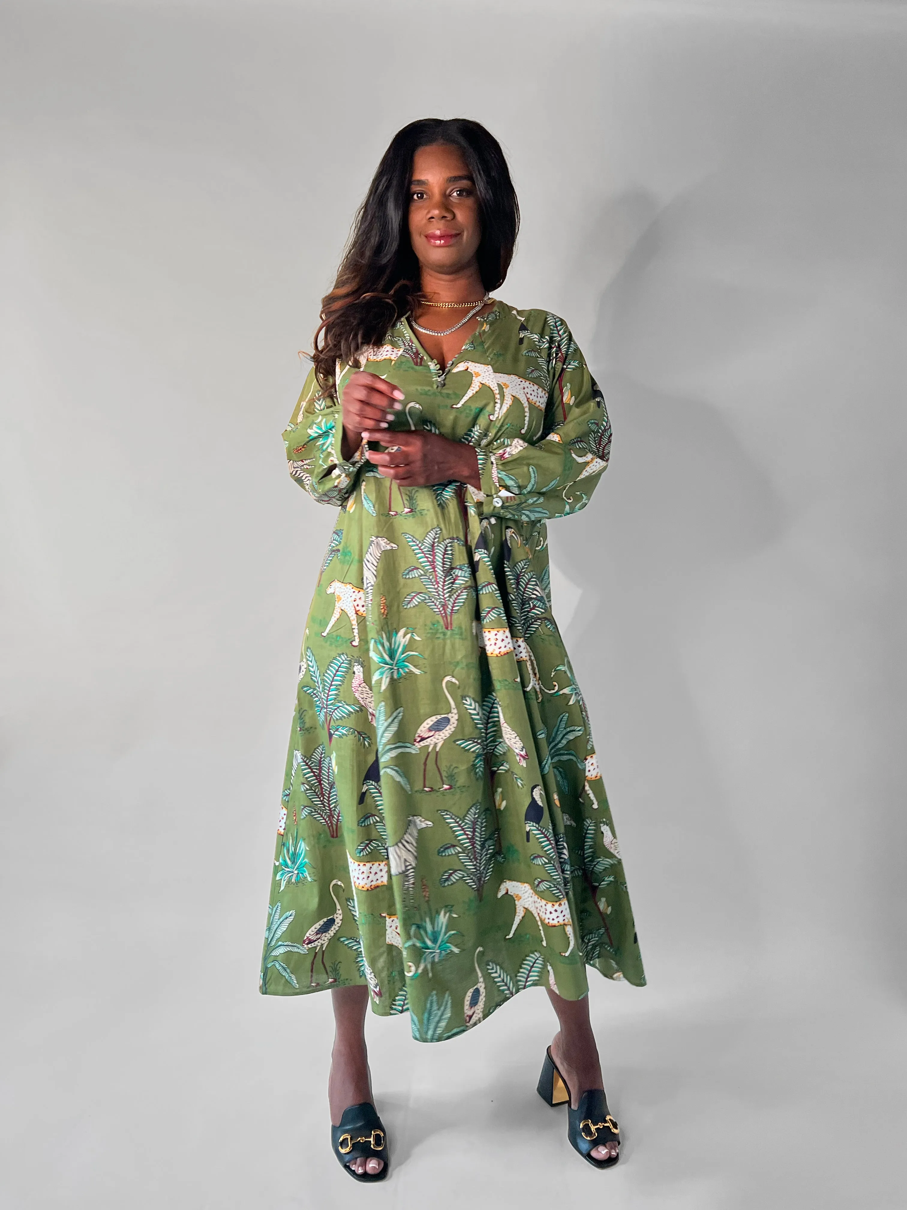 Denni Weekend Dress- Green Palm